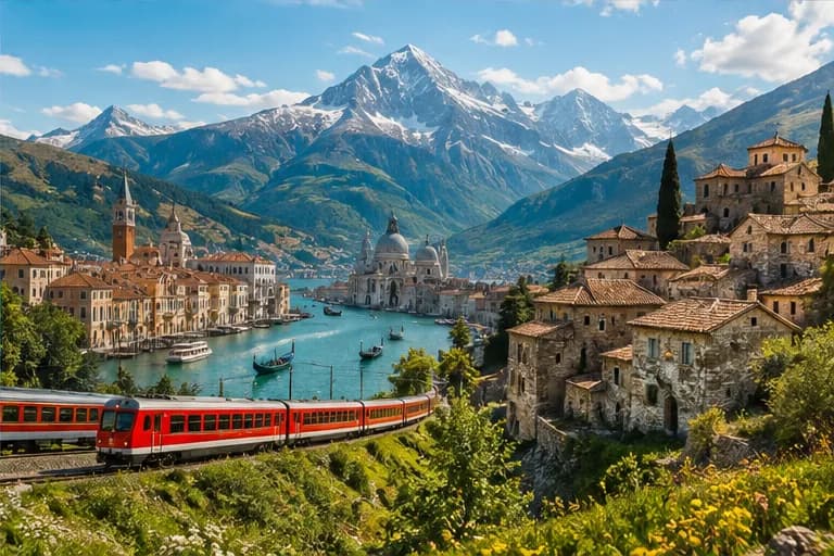 Vista representativa de Europa: Madrid, Barcelona, París, Suiza, Venecia, Florencia y Roma