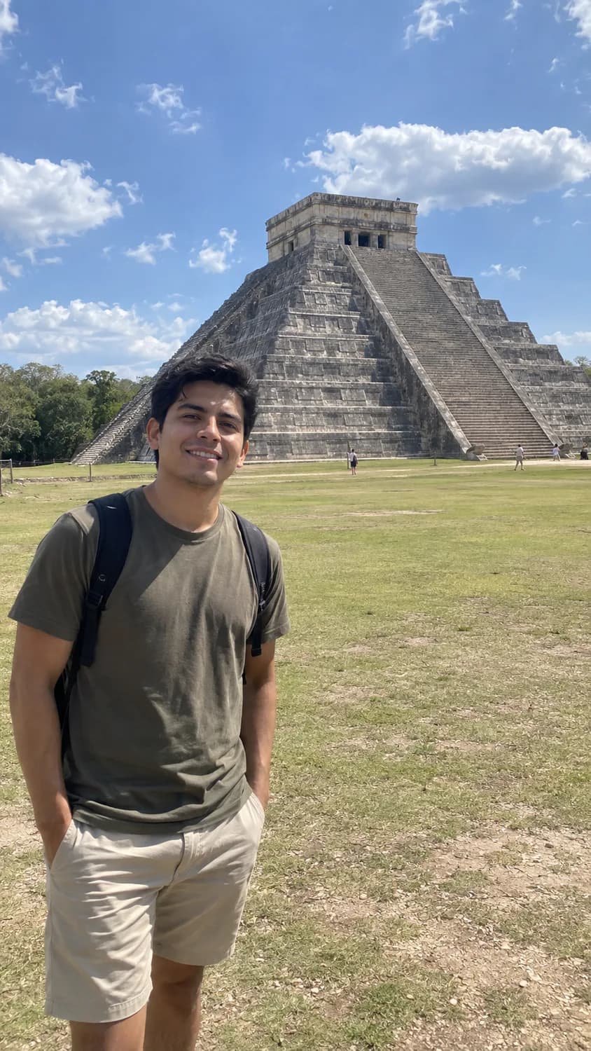 Viajero frente a Chichén Itzá